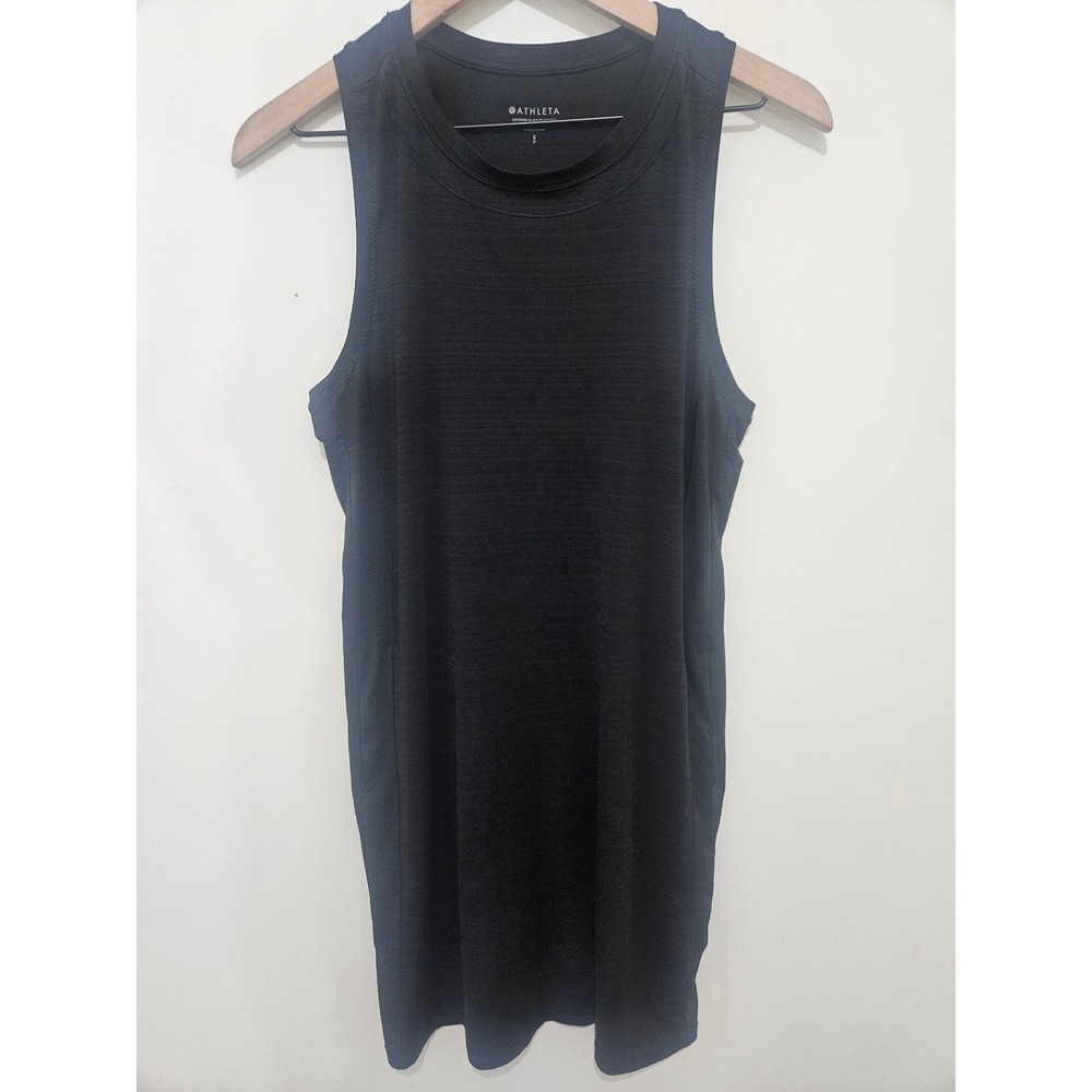 Athleta Pacifica Illume Dress Black Racerback Sleeveless Mini Dress Small Pocket